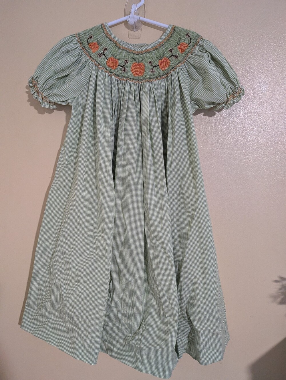 Girls' Green Gingham Smocked Pumpkin Dress 6